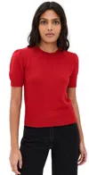 FRAME RUCHED SLEEVE CASHMERE SWEATER TRUE RED