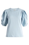 Frame Ruched Sleeve Organic Cotton T-shirt In Light Blue