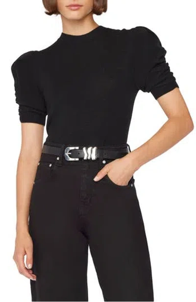 Frame Ruched Sleeve Recycled Cashmere & Wool Sweater In Black