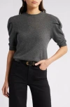 Frame Ruched Sleeve Recycled Cashmere & Wool Sweater In Dark Gris Heather