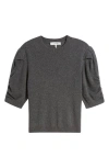 Frame Ruched Puff Sleeve Sweater In Dark Gris Heather