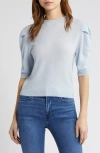 Frame Puff Sleeve Pointelle Cashmere Sweater In Light Blue