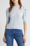 Frame Puff Sleeve Pointelle Cashmere Sweater In Light Blue