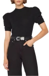 Frame Ruched Sleeve Recycled Cashmere & Wool Sweater In Noir