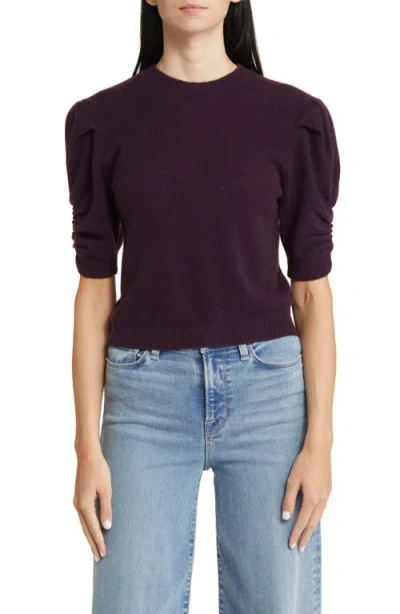 Frame Ruched Sleeve Recycled Cashmere Blend Sweater In Purple