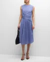 Frame Ruched Sleeveless Cotton Midi Dress In Coastal Blue