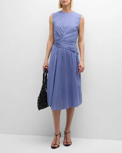 Frame Ruched Sleeveless Cotton Midi Dress In Coastal Blue
