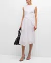Frame Ruched Sleeveless Cotton Midi Dress In White