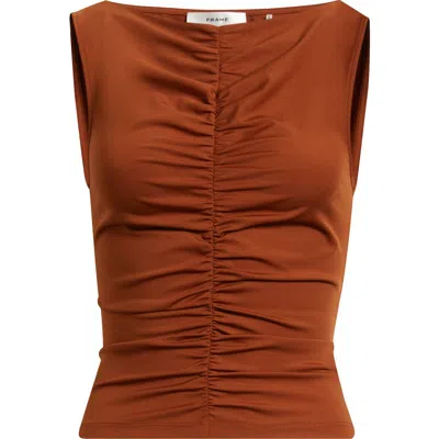 Frame Ruched Sleeveless Top In Brown