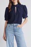 Frame Ruffle Collar Inset Lace Top In Navy