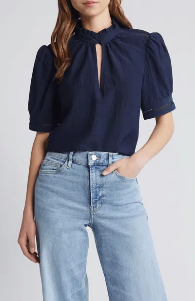 Frame Ruffle Collar Inset Lace Top In Navy