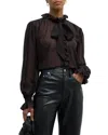 Frame Ruffle Front Button Up Shirt In Espresso Multi In Red