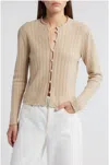 Frame Ruffle Neck Cardigan In Taupe In Grey