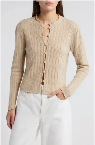 Frame Ruffle Neck Cardigan In Taupe