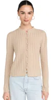 Frame Ruffle Neck Cardigan In Taupe In Taupe