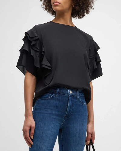 Frame Ruffle-sleeve Blouse In Black