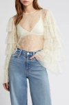 FRAME RUFFLE SLEEVE LACE TOP