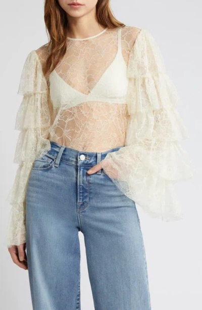 Frame Ruffle Sleeve Lace Top In Cream