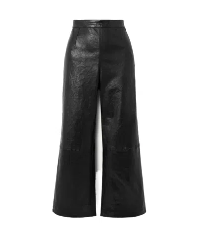 Frame Ruffled High-waisted Wide-leg Nine-inch Leather Pants In Black