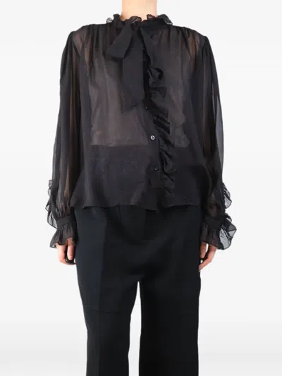 Pre-owned Frame Ruffled Leopard-print Blouse In Brown