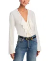 Frame Silk Ruffle-neck Blouse In Cream