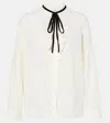 Frame V-neck Shirred Blouse Top Cream In White