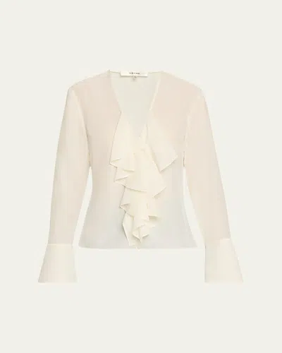 Frame Ruffled V-neck Blouse In Cream