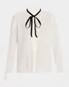 Frame Velvet Tie Ruffle Blouse In Cream