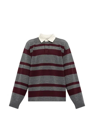 Frame Rugby Striped Long-sleeve Polo Sweater In Gray