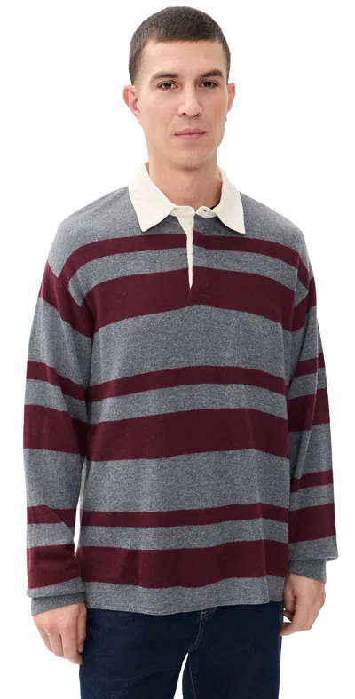 Frame Rugby Sweater Grey/burgundy Stripe In Multi
