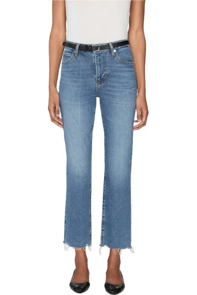 Frame Ruler Straight Crop Jeans In Stash Fray In Blue