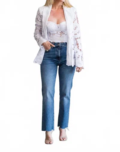 Frame Ruler Crop Straight Jeans In Stash Destructed Fray In White