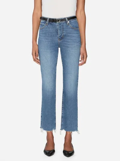 Frame Ruler Cropped Jeans In Stash Destructed Fray In Blue