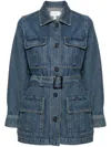 Frame Safari Belted Denim Jacket In Blue