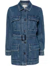 Frame Safari Belted Denim Jacket In Blue
