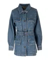 Frame Safari Belted Denim Jacket In Blue