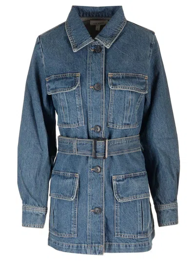 Frame Belted Denim Jacket In Blue