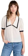 Frame Sailor Puff Sleeve Silk Button-up Shirt In Cream Multi