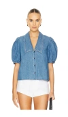 Frame Womens Starlet Short-sleeved Button-through Denim-blend Blouse In Starlet