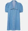 Frame Womens The Sailor Puffed-sleeves Denim-blend Mini Dress Starlet In Blue