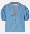 Frame Womens Starlet Short-sleeved Button-through Denim-blend Blouse In Blue