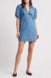 Frame Womens The Sailor Puffed-sleeves Denim-blend Mini Dress Starlet In Starlet