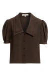 Frame Sailor Puff Sleeve Silk Button-up Shirt In Brown