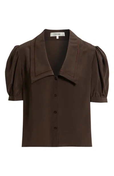 Frame Sailor Puff Sleeve Silk Button-up Shirt In Brown