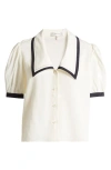 Frame Sailor Puff Sleeve Silk Button-up Shirt In Cream Multi