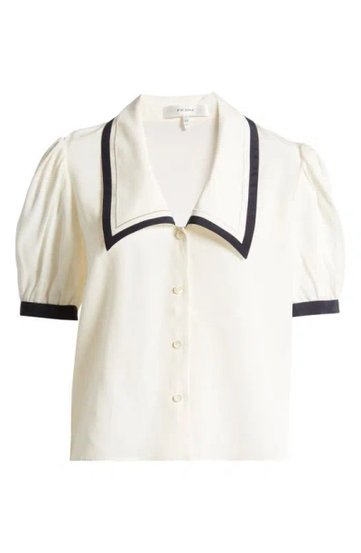 Frame Sailor Puff Sleeve Silk Button-up Shirt In Cream Multi