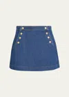 Frame Sailor Snap-detailed Denim Mini Skirt In Celestine