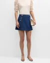 Frame Sailor Snap-detailed Denim Mini Skirt In Celestine