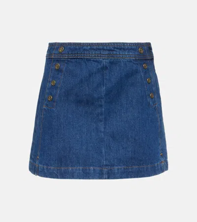 Frame Sailor Snap Denim Miniskirt In Blue