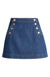 Frame Sailor Snap-detailed Denim Mini Skirt In Celestine